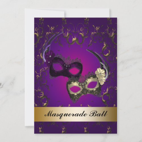 Purple Mardi Gras Masks Masquerade Party Custom Invite
