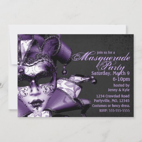 Purple Mardi Gras Masquerade Invitation
