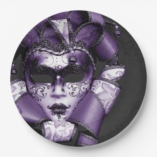 Purple Mardi Gras Masquerade Paper Plates