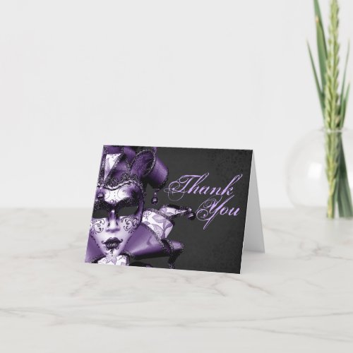 Purple Mardi Gras Masquerade Thank You Card