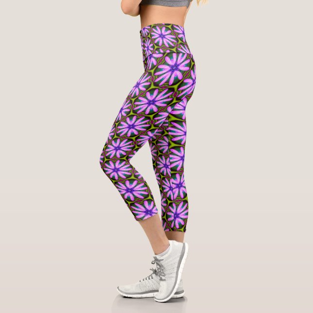 Purple Marguerite Patterns Capri Leggings (Left)