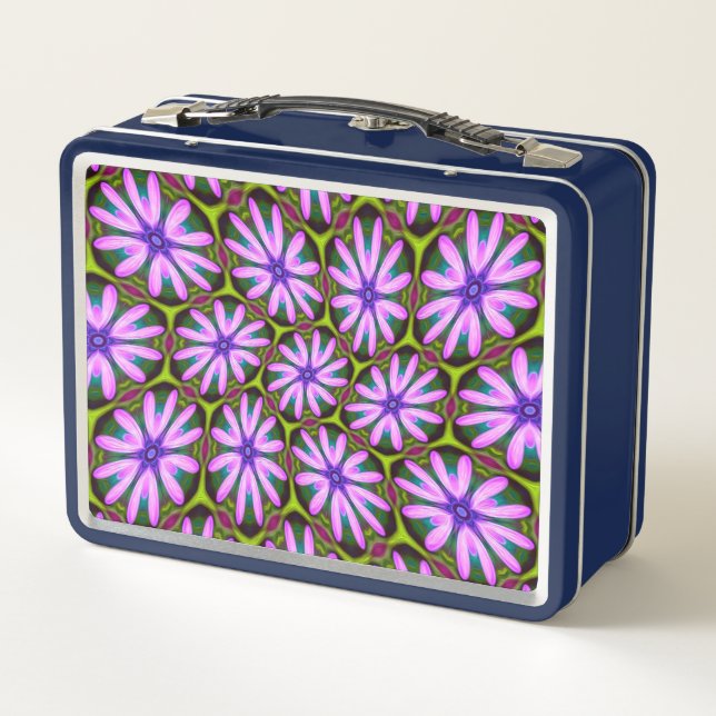 Purple Marguerite Patterns Metal Lunch Box (Back)