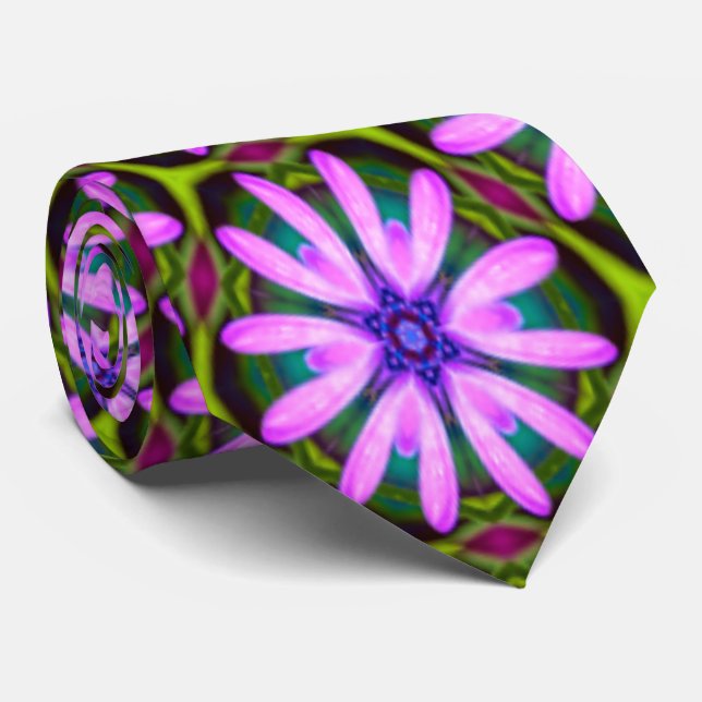 Purple Marguerite Patterns Neck Tie (Rolled)
