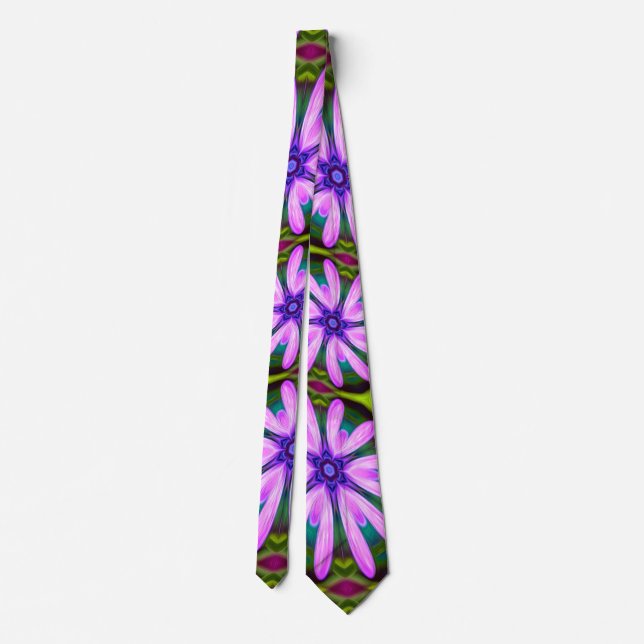 Purple Marguerite Patterns Neck Tie (Back)