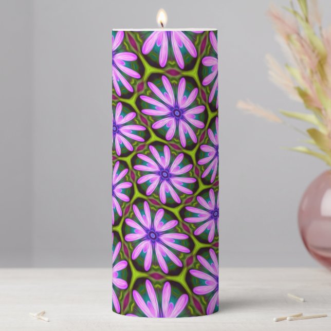 Purple Marguerite Patterns Pillar Candle (In Situ)