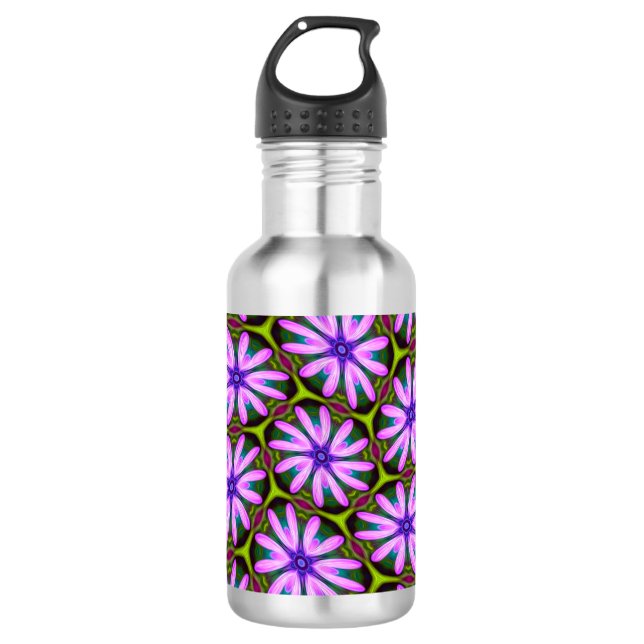 Purple Marguerite Patterns Stainless Steel Water Bottle (Front)
