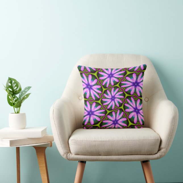 Purple Marguerite Patterns Throw Pillow (Chair)