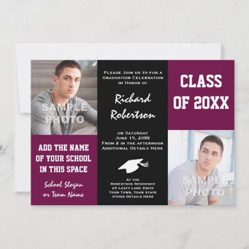 Purple Maroon and Black Custom Athlete Graduation Invitation