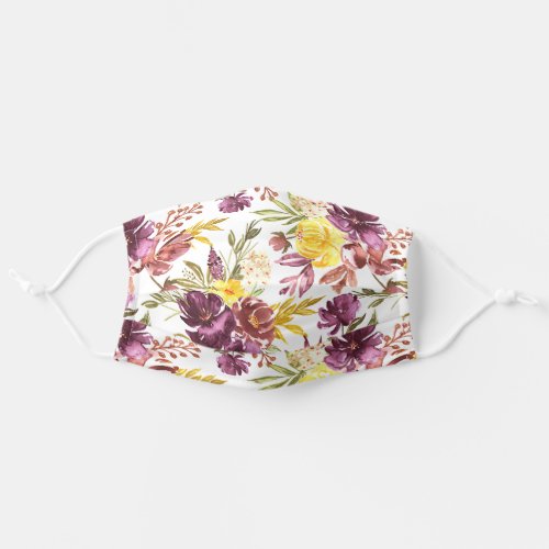 Purple Maroon Floral Watercolor Pattern Pretty Adult Cloth Face Mask