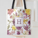 Purple Maroon Floral Watercolor Pretty Monogram Tote Bag<br><div class="desc">Beautiful handmade watercolor purple and maroon flower arrangements tote bag with your custom monogram.</div>