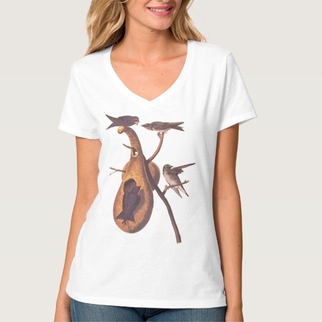 Purple Martin Audubon Bird Family and Gourd Home T-Shirt (Front)