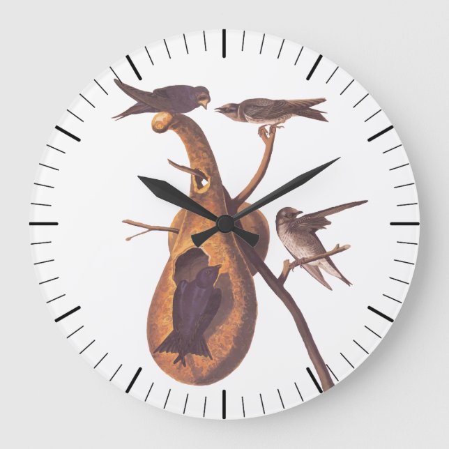 Purple Martin Audubon Birds with Gourd Home Large Clock (Front)