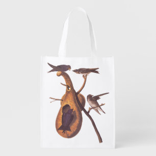 Purple Martin Audubon Birds with Gourd Home Reusable Grocery Bag