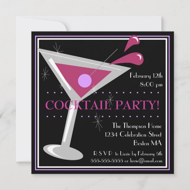 Purple Martini Cocktail Party Invitation (Front)