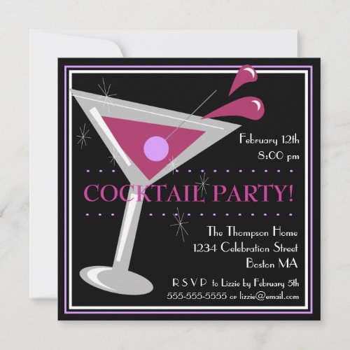 Purple Martini Cocktail Party Invitation