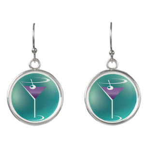 Purple Martini Glass Earrings - Bartender Jewelry