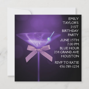Purple Martini Womans Purple Birthday Party Invitation