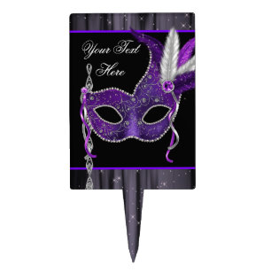Purple Mask Masquerade Party Cake Topper