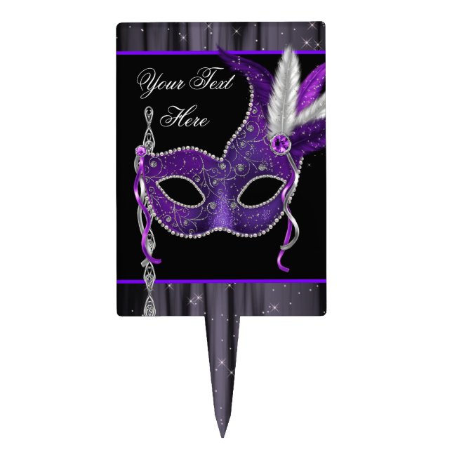 Purple Mask Masquerade Party Cake Topper (Front)