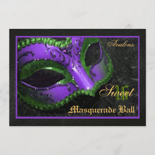 Purple Mask Masquerade Sweet 16 Party Invitation