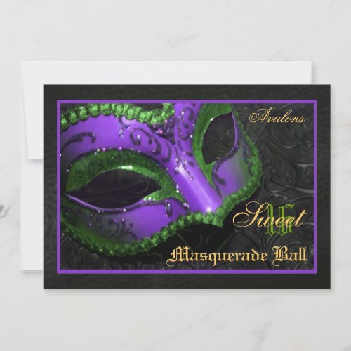 Purple  Mask Masquerade Sweet 16 Party Invitation