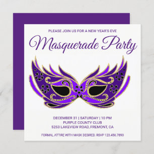 Purple Mask New Year's Eve Masquerade Party Invite