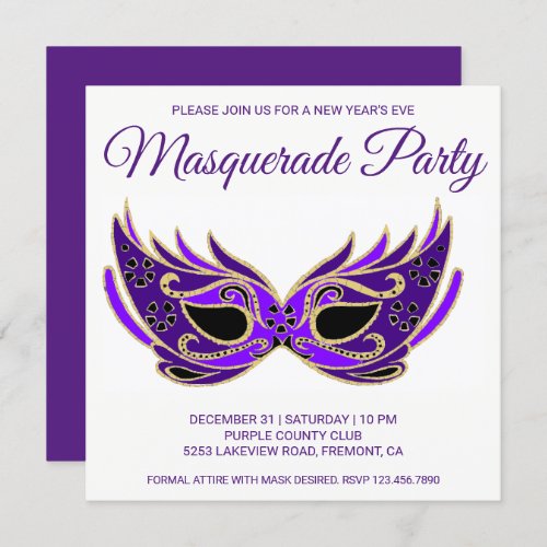 Purple Mask New Years Eve Masquerade Party Invite