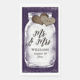 Purple Mason Jar Barn Wood Mr. & Mrs. Wedding Paper Guest Towels