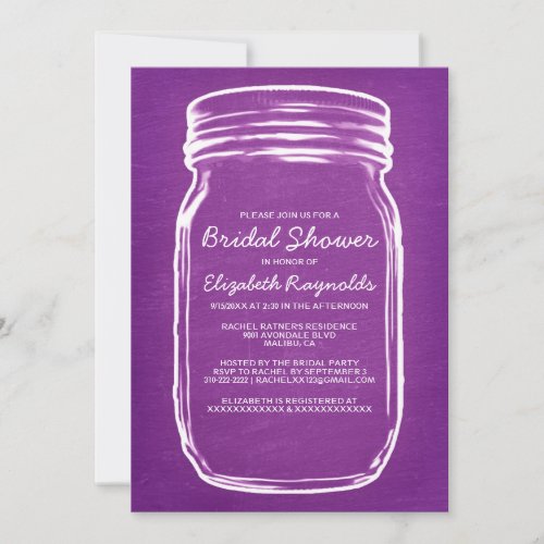 Purple Mason Jar Bridal Shower Invitations