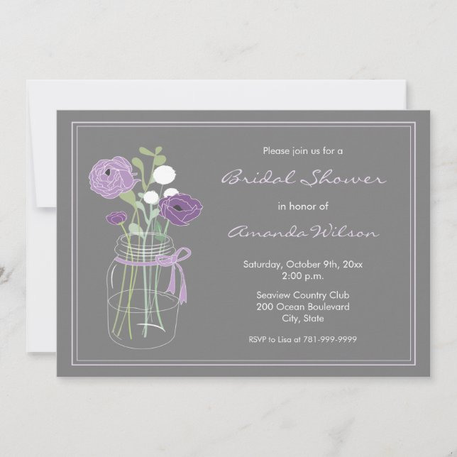 Purple Mason Jar Bridal Shower Invitations (Front)