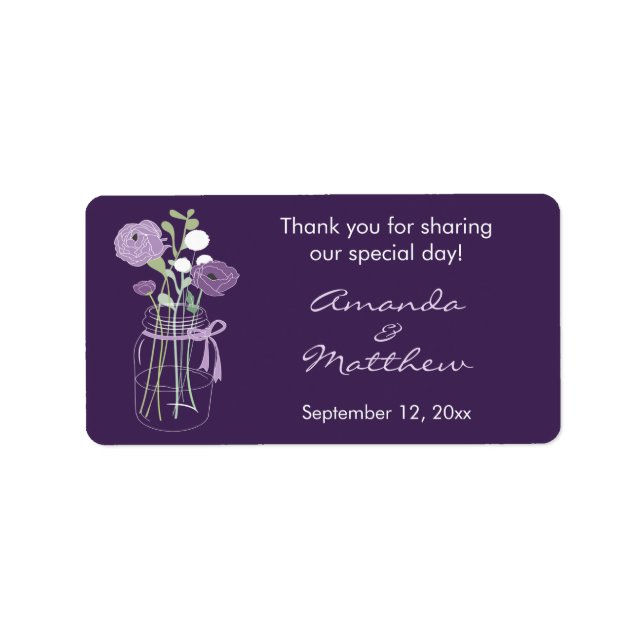 Purple Mason Jar Wedding Favor Labels (Front)