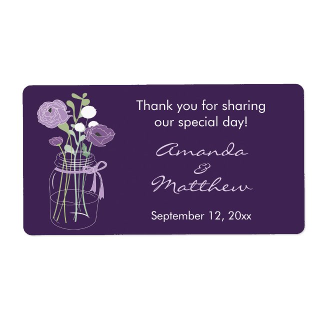 Purple Mason Jar Wedding Favor Labels (Front)