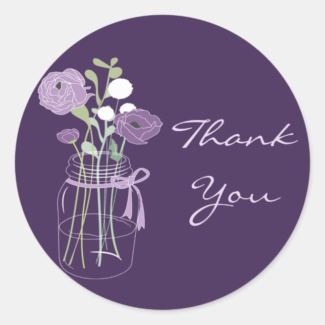 Purple Mason Jar Wedding Favor Stickers (Front)