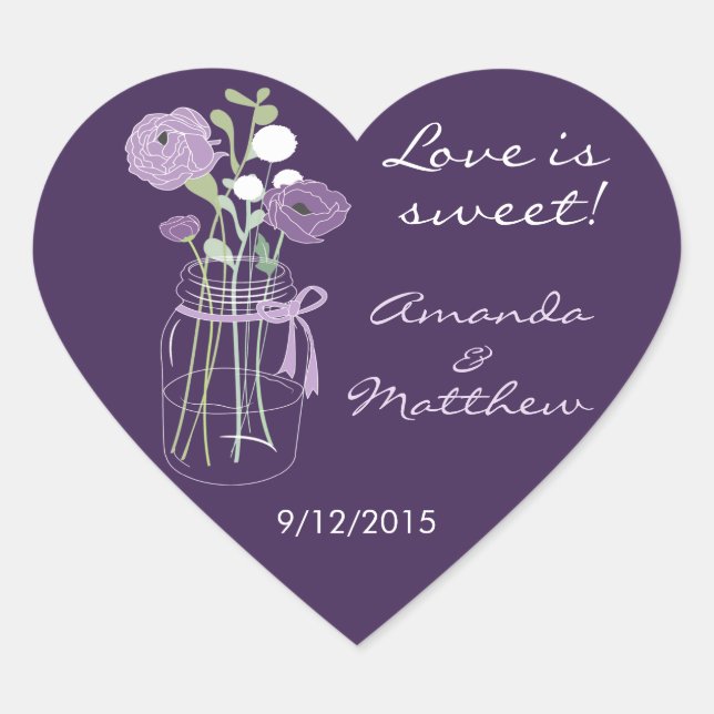 Purple Mason Jar Wedding Favor Stickers (Front)