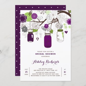Purple Mason Jars Floral Bridal Shower Invitation by misstallulah at Zazzle