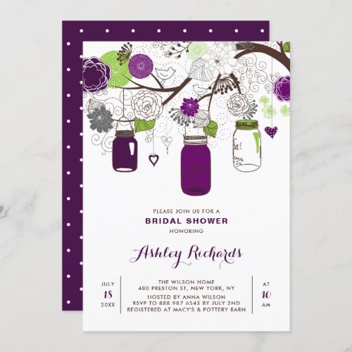 Purple Mason Jars Floral Bridal Shower Invitation