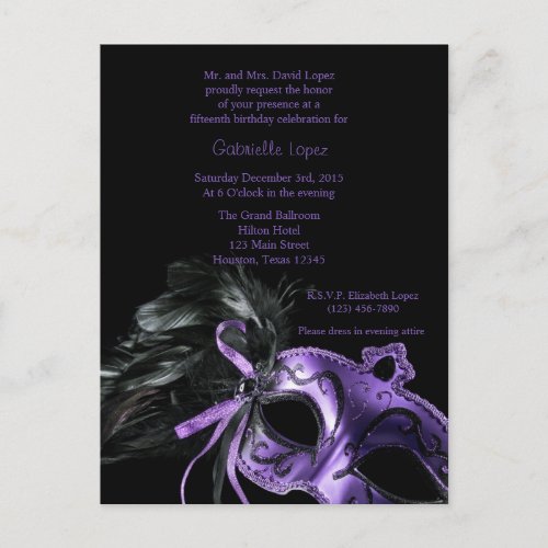 Purple Masquerade Ball Quinceanera 15th Birthday Postcard