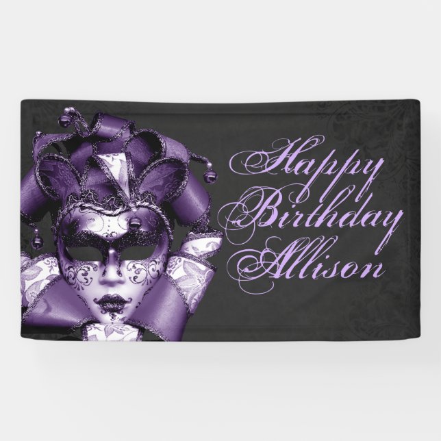 Purple Masquerade Birthday Banner (Horizontal)