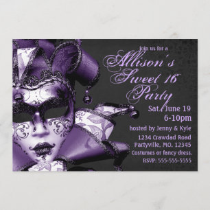 Purple Masquerade Birthday Invitation