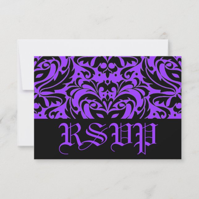 Purple Masquerade Damask Halloween Rsvp (Front)