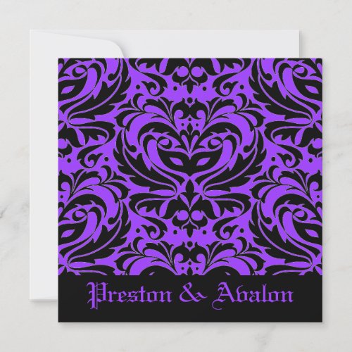 Purple Masquerade Damask Halloween Wedding Invitation