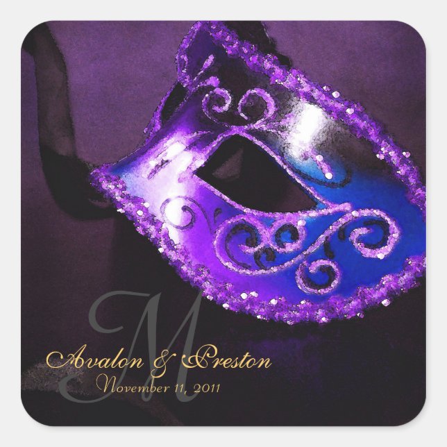 Purple Masquerade Elegant Monogram Sticker (Front)