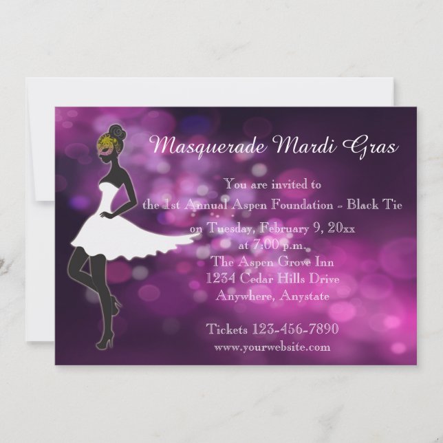 Purple Masquerade Mardi Gras Ball Invitation (Front)