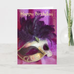 Purple Masquerade Mask Birthday Card at Zazzle