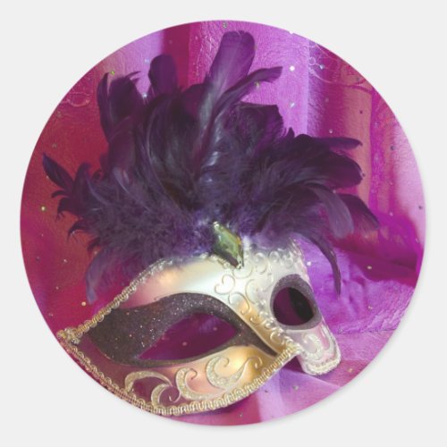 Purple Masquerade Mask Classic Round Sticker