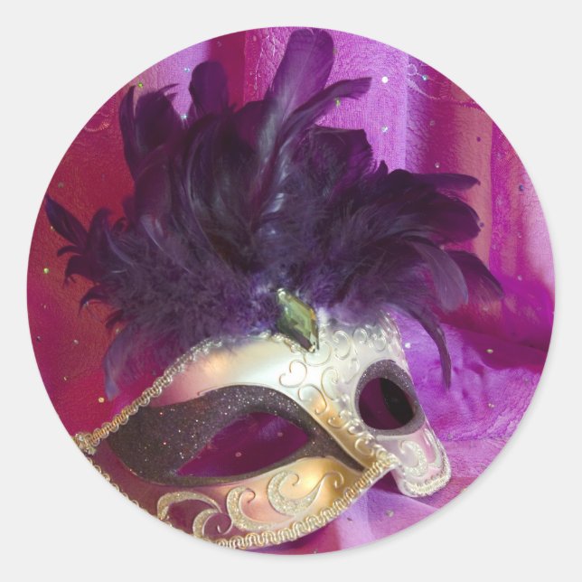 Purple Masquerade Mask Classic Round Sticker (Front)