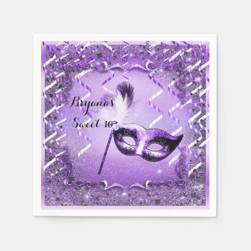 Purple Masquerade Mask Elegant Ball Party Napkins