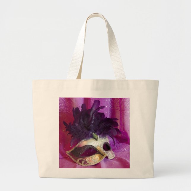 Purple Masquerade Mask Large Tote Bag (Front)
