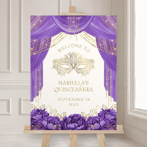 Purple Masquerade Mask Quinceanera Welcome Foam Board