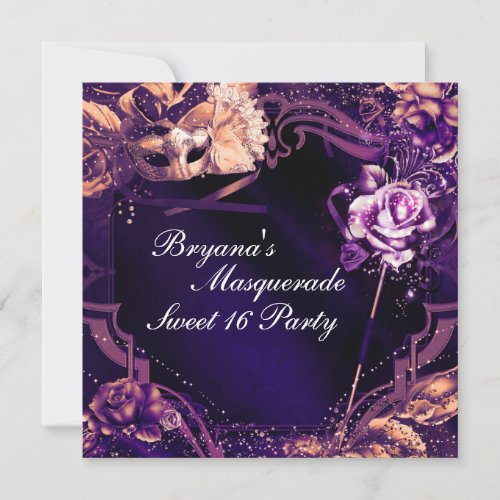 Purple Masquerade Mask  Rose Elegant Invitations